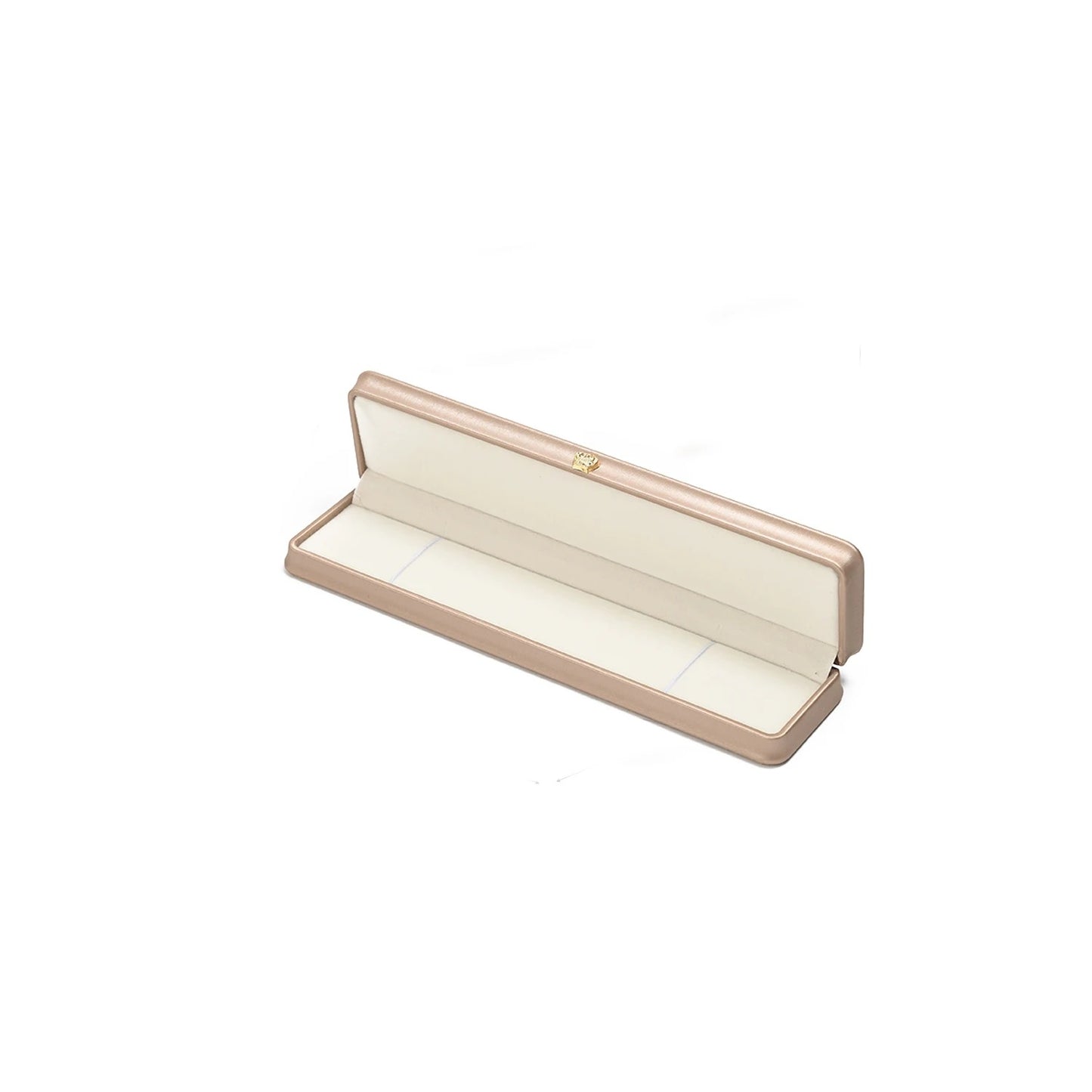 Beige jewelry box with a white interior on a white background