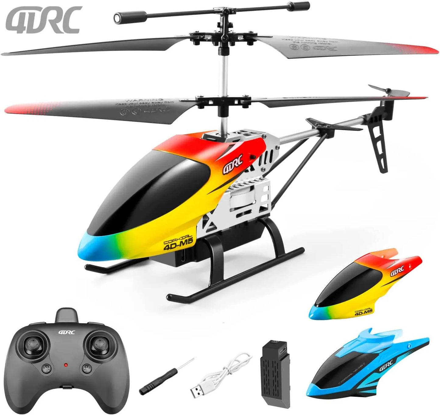 Colorful RC helicopter with accessories on a white background, featuring the QIYRC brand.